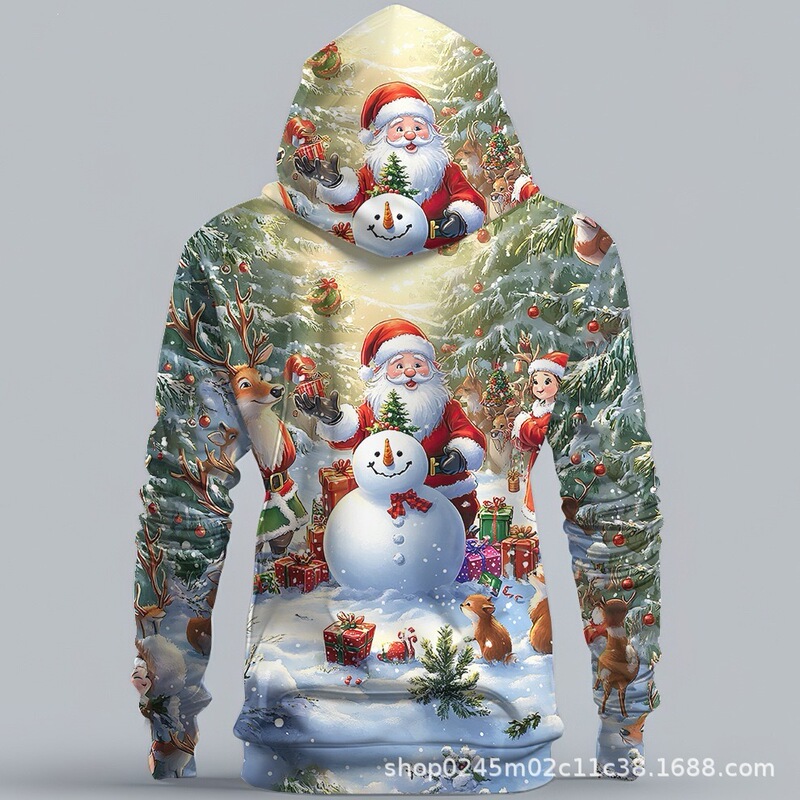 European and American style holiday men's hooded sweatshirt, Christmas 3D digital print, loose long-sleeve pullover, in stock European and American style holiday men's hooded sweatshirt, Christmas 3D digital print, loose long-sleeve pullover, in stock