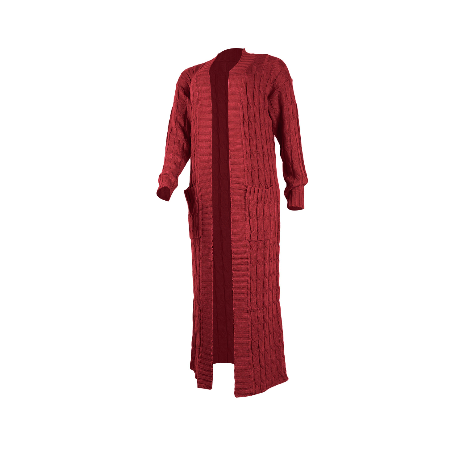 Damen Strickjacke Lang Aus Grobstrick In Unifarben Wintermantel_voghion.com