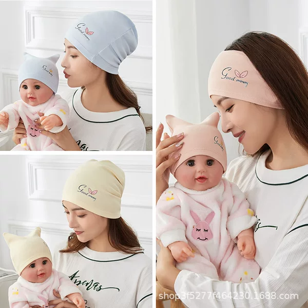 2025 Four Seasons Available Printed Parent-Child Moon Scarf Cotton Breathable Warm Baby Hat Postpartum Moon Hat