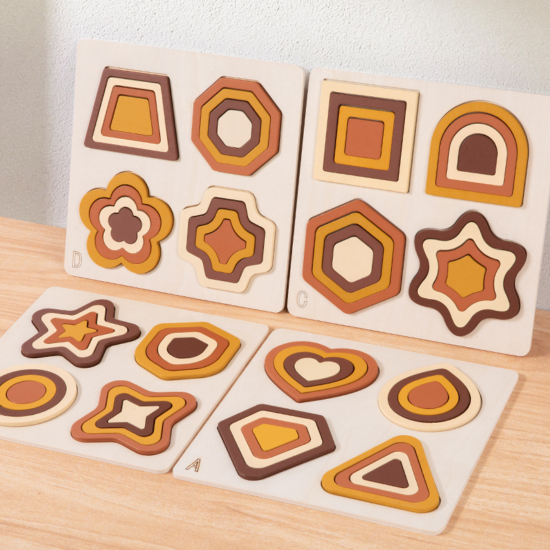 Cross-Border Children's Early Education Educational Convex Puzzle Game Animal Geometric Shape Cognitive Matching Puzzle Rainbow Toy