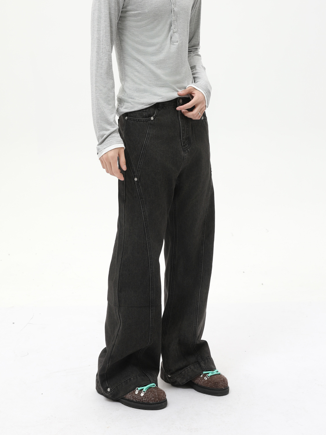 MTLCLOTHES Ropa de hombre | High Street vibe American Bead Costura de moda gris micro-jeans casual de moda