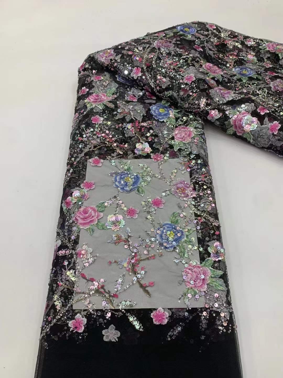 Nuevo chino Rosa flor bordado tela de alta calidad cuentas lentejuelas bordado tela xiuhe cheongsam vestido de novia encaje