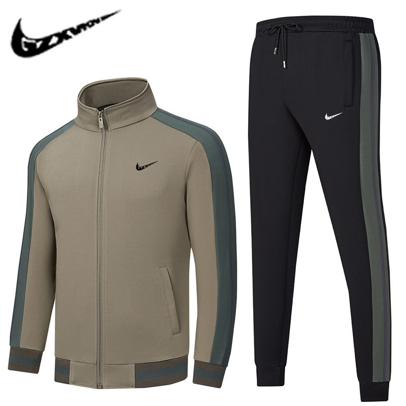 Cross-Border Men's Clothing 2025 Spring Outdoor Casual Sports Suit Men's Stand-Up Collar Running Cardigan Long-Sleeved Pants Two-Piece Set