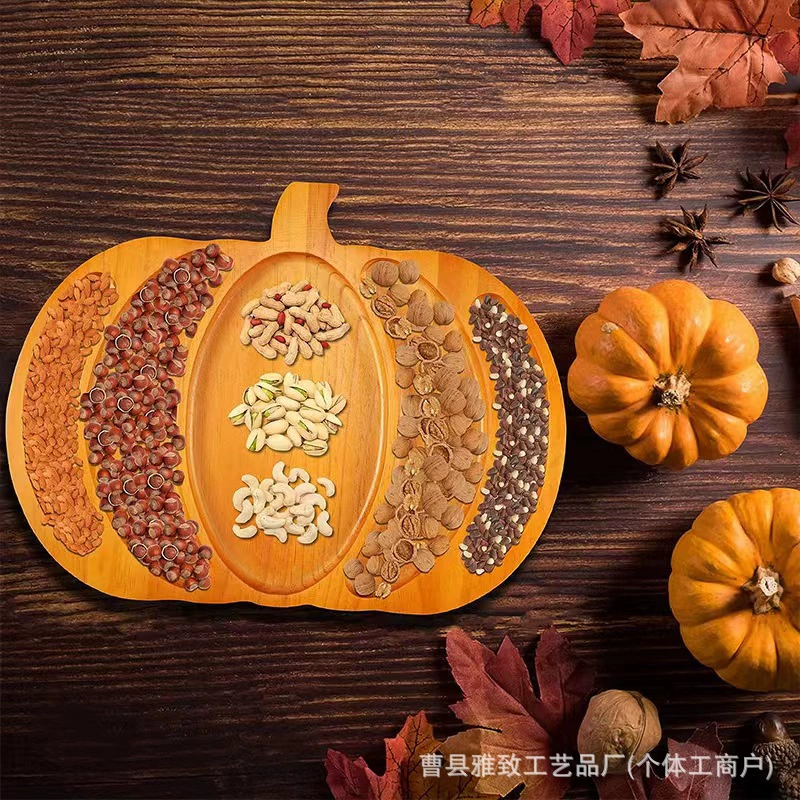 Хэллоуин декоративный поднос из бамбука и тыквы в форме фруктовая тарелка Домашние ореховые тарелки деревянные закуски конфеты тарелка