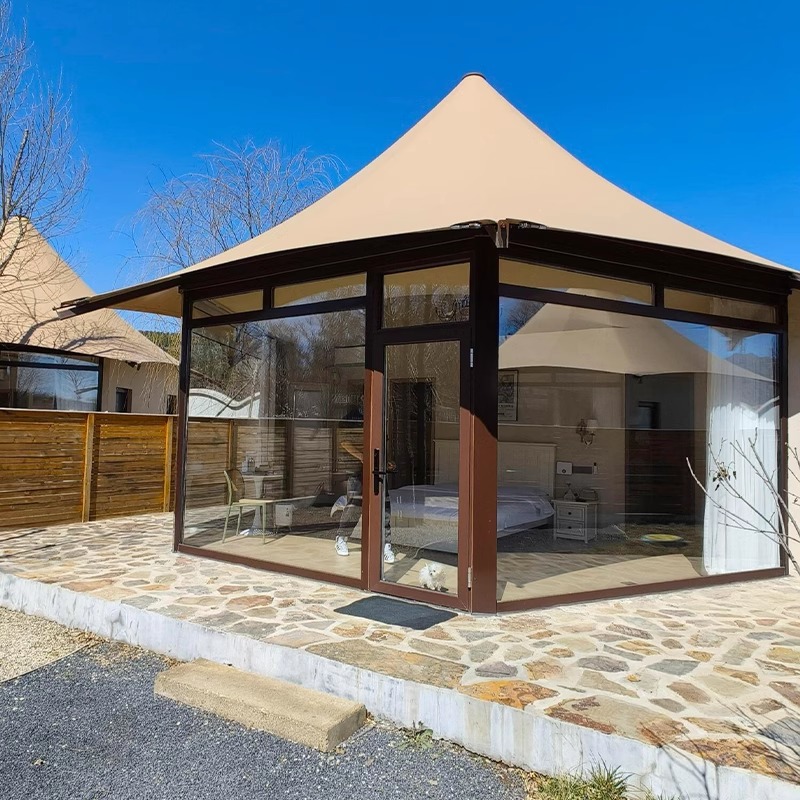 Tienda de hotel de vacaciones pequeño lujo salvaje a prueba de vista a prueba de viento a prueba de lluvia una sola casa con baño de alta gama tienda de villa