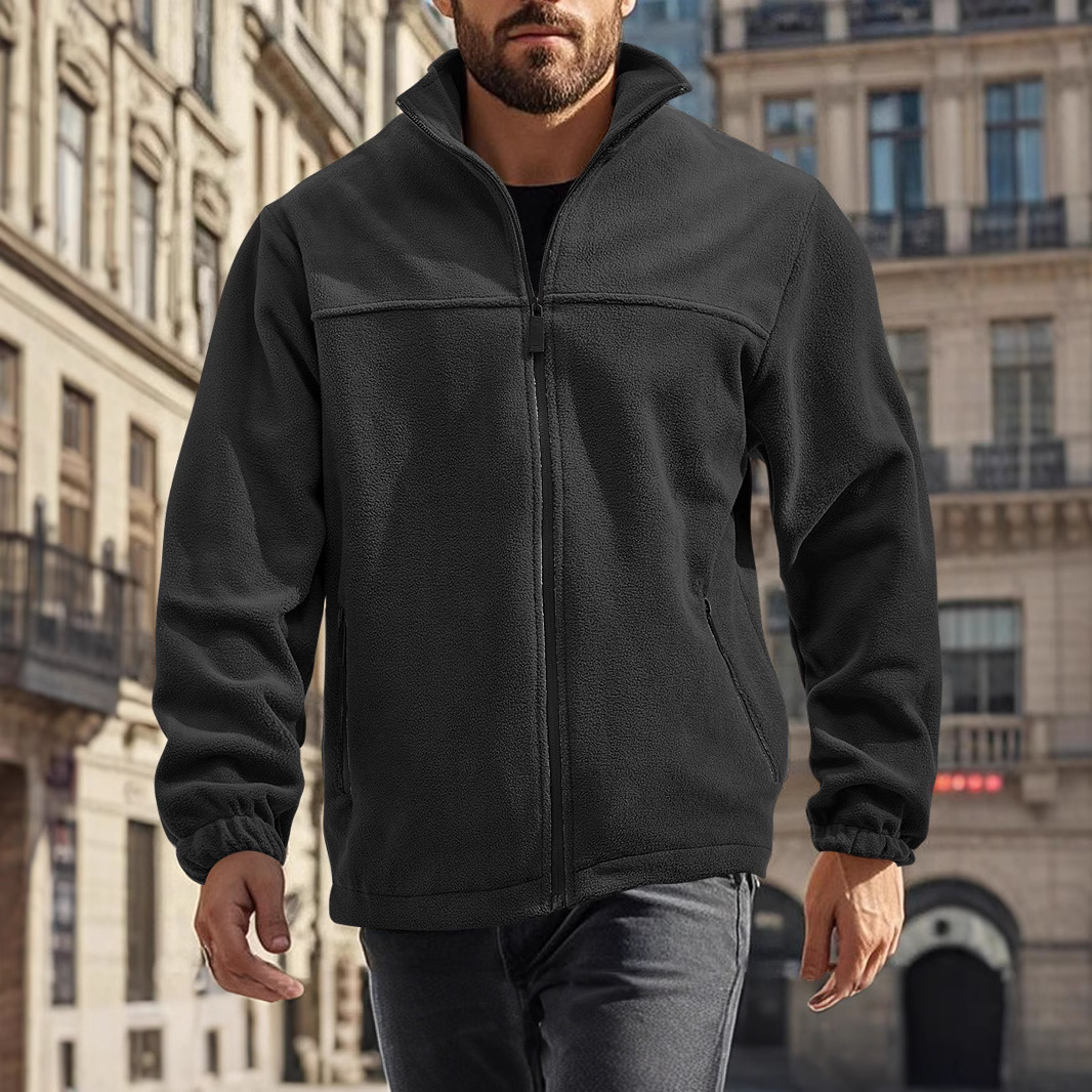 Neue europäische und amerikanische Herren-Polarfleecejacke für Frühling, Herbst und Winter 2026, Outdoor-Jacke mit Reißverschluss und Stehkragen_voghion.com