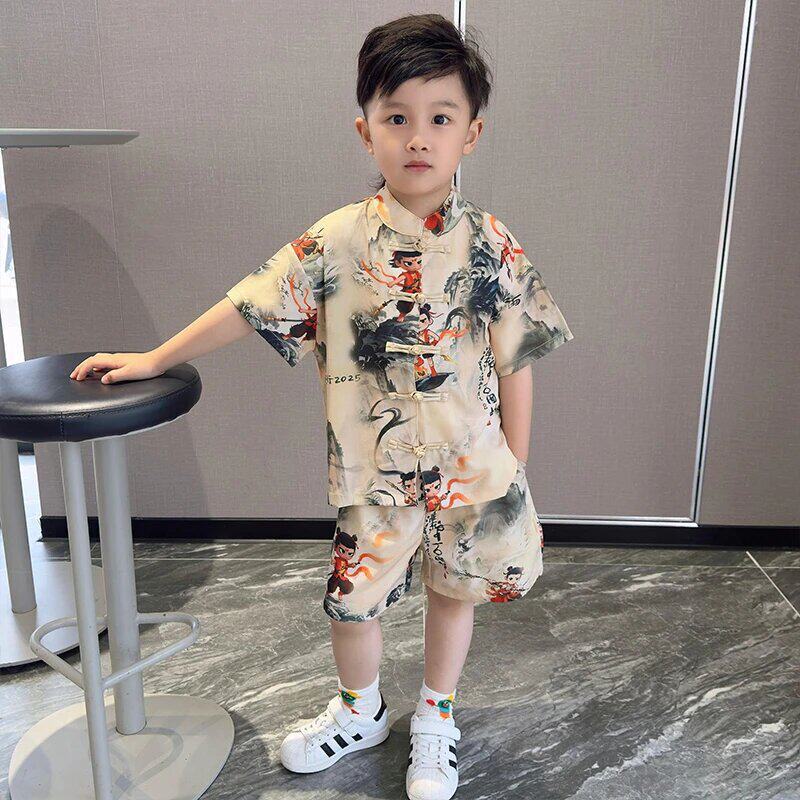 2026 New Style Boys' Nezha Clothing Summer Hanfu Children's Formal Wear New Chinese Style Tang-Style Short-Sleeve Set 2026 New Style Boys' Nezha Clothing Summer Hanfu Children's Formal Wear New Chinese Style Tang-Style Short-Sleeve Set