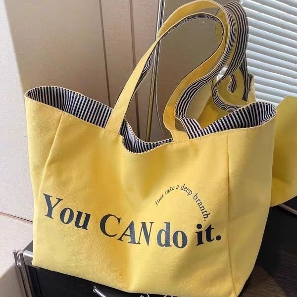 Korean Letter Large-Capacity Tote Bag Reversible 2025 New Stripesd Bag Casual Shoulder Handbag for Going Out