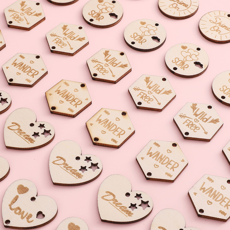 Simple Retro Wooden Round Leaf Heart-shaped Pendant Handmade DIY Jewelry Accessories Making Christmas Hanging Decoration Material