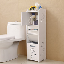 卫生间置物架落地浴室侧柜窄防水夹缝收纳储物柜马桶边柜带垃圾桶