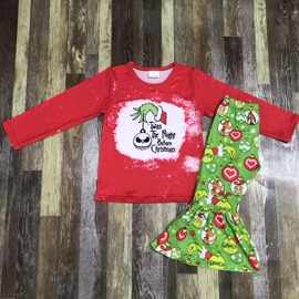 精品外贸婴幼儿欧美跨境外贸批发红色圣诞节彩灯女孩长袖套装