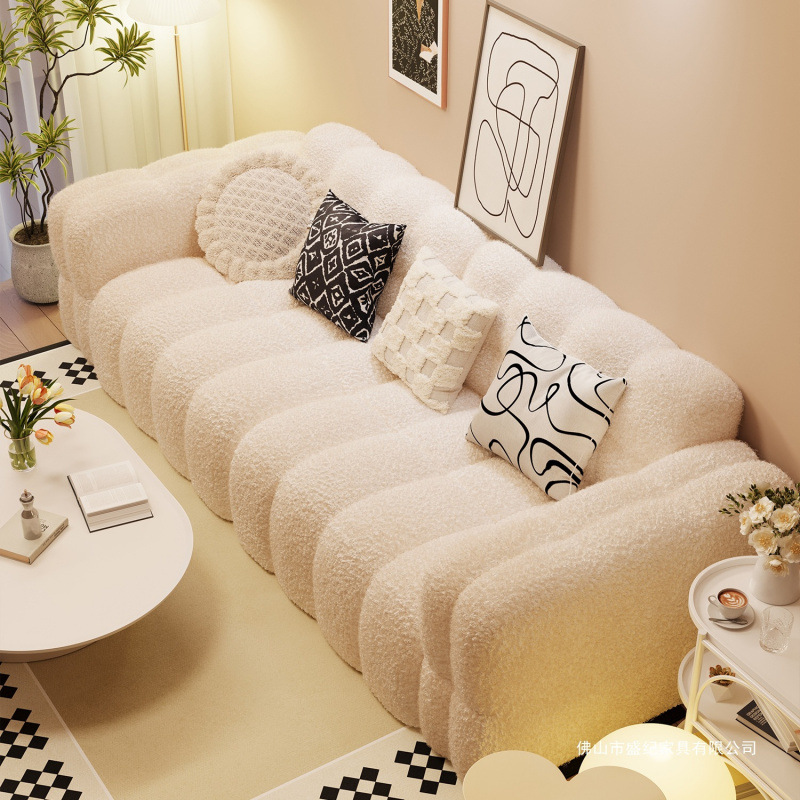 Cream-Style Fabric Sofa for Living Room, Small Apartment, Double or Three-Seater, Rental Room, Bedroom, Lazy Small Sofa, Straight Row, New Model