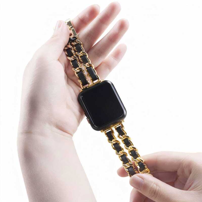 Small Chanel-Style Metal Denim Double-Chain Watch Strap Suitable for Apple Watch iWatch 10Th Generation 987654Ultra/Se