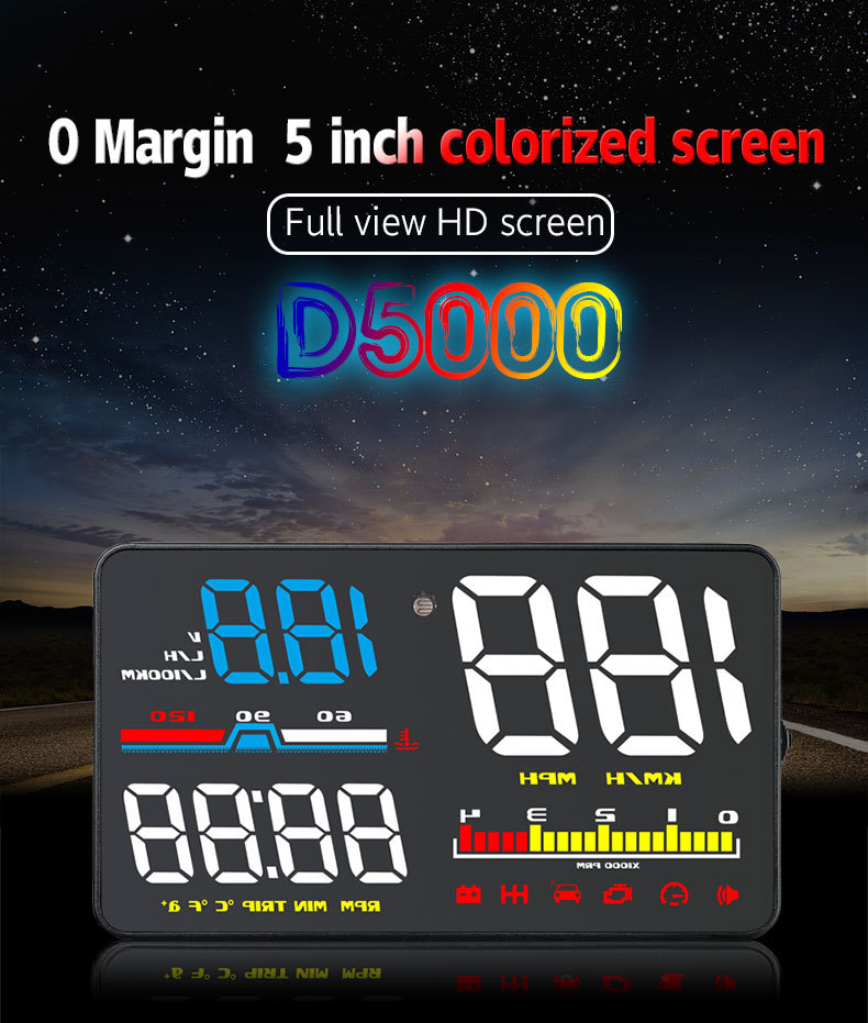 Car Head-Up Display Obd High-Definition Hud Vehicle Head-Up Display Instrument Speedometer Water Temperature Fuel Consumption Meter Cross-Border Exclusive Supply