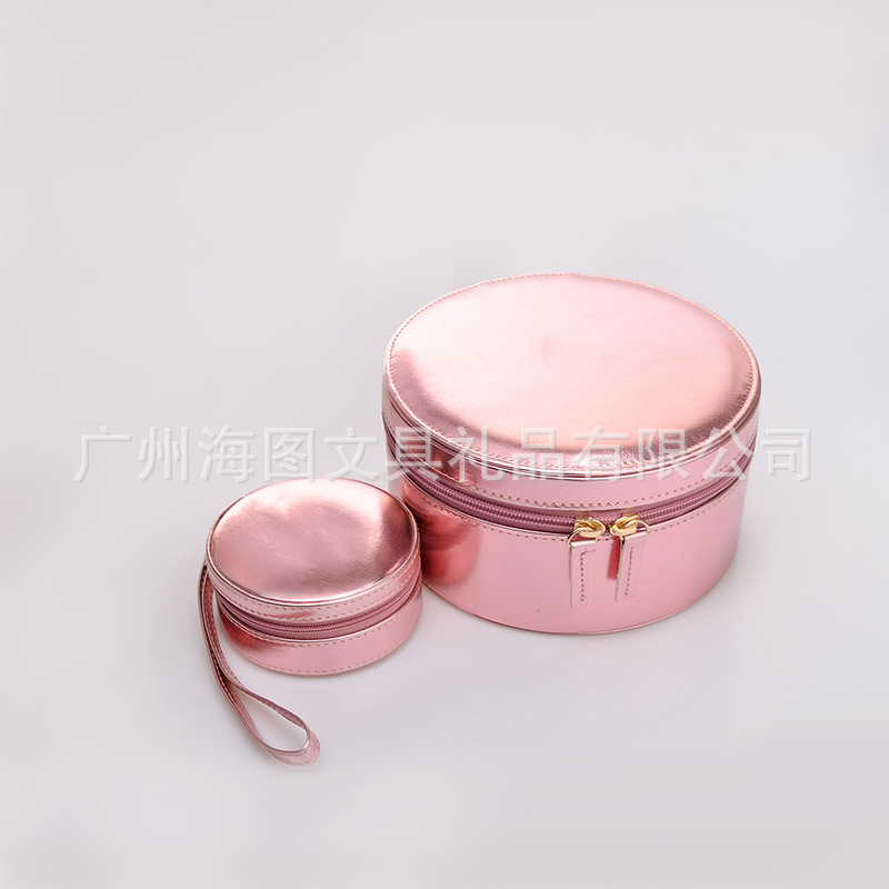 套装双层圆形首饰盒耳饰收纳盒盒创意圆形皮耳钉耳环项链饰品盒