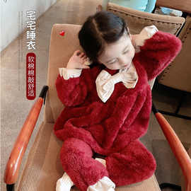包邮女童2021秋冬装新款洋气儿童珊瑚绒家居服两件套宝宝加厚睡衣