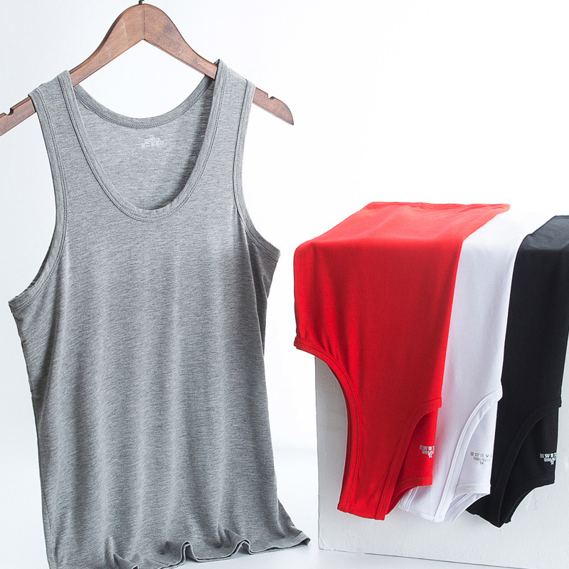 Summer Men's Modal Vest Sweat Absorbing Breathable Thin Fitness Crewneck Black and White Base Ice Top Batch