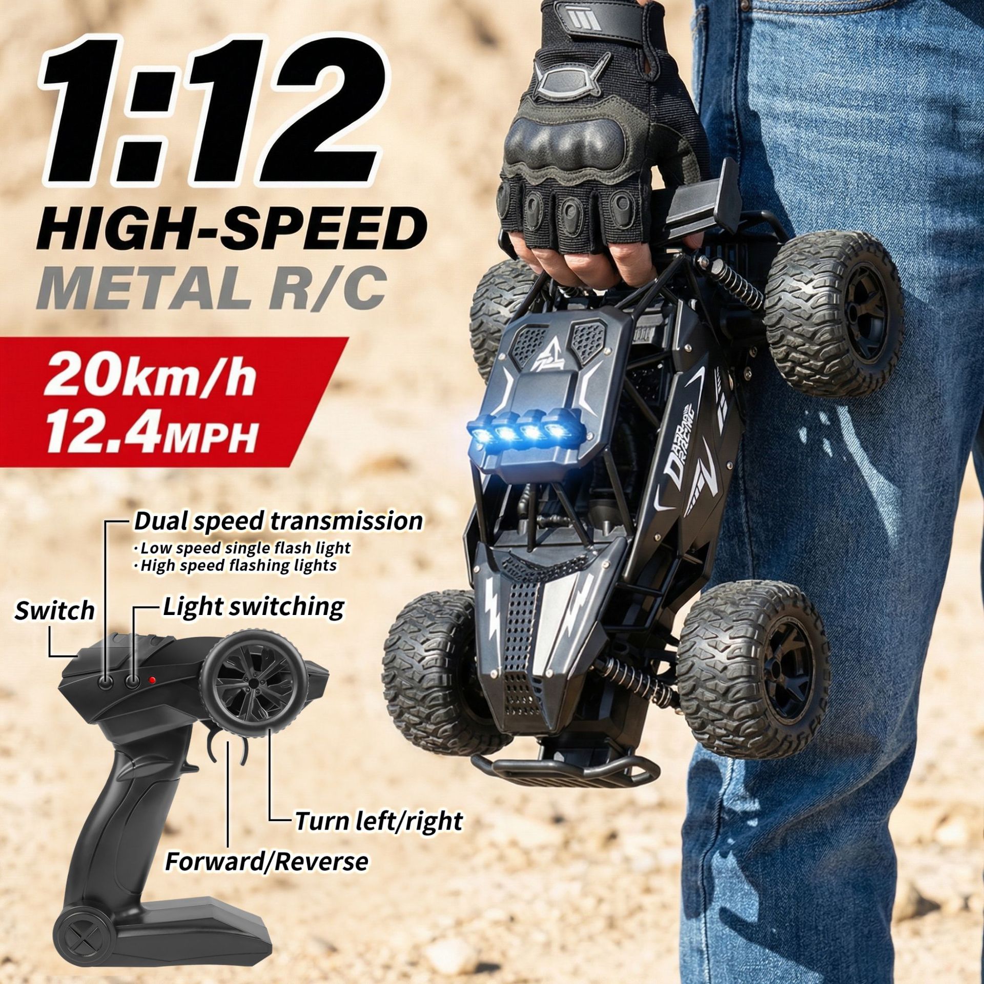 1:12 Alloy High-speed Remote Control Car Full-scale Throttle 2 Speed...