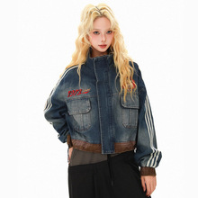 TKPA美式高街徽章刺绣牛仔夹克女2025秋冬复古国潮流廓形短款外套