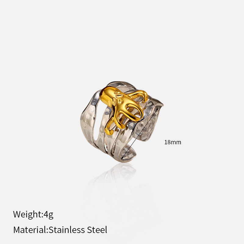 Anillo de acero inoxidable de oro de acero de dos colores, estilo de lujo ligero y estilo de estilo, anillo de acero de titanio abierto