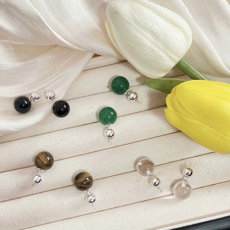 Sophie buhai小眾設計S925銀針虎石圓球耳釘女簡約氣質高級感耳飾