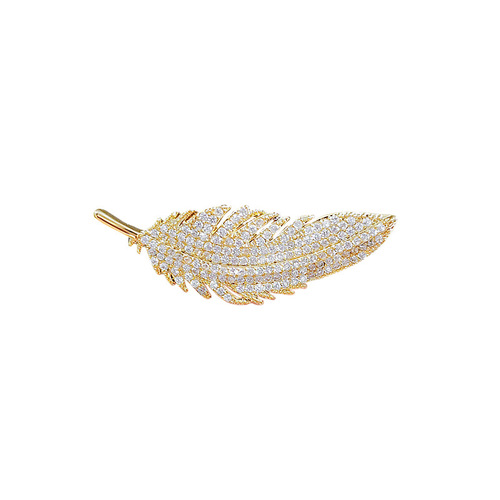 High-end temperament full diamond feather brooch design niche suit corsage light luxury pin collar pin anti-exposure accessories