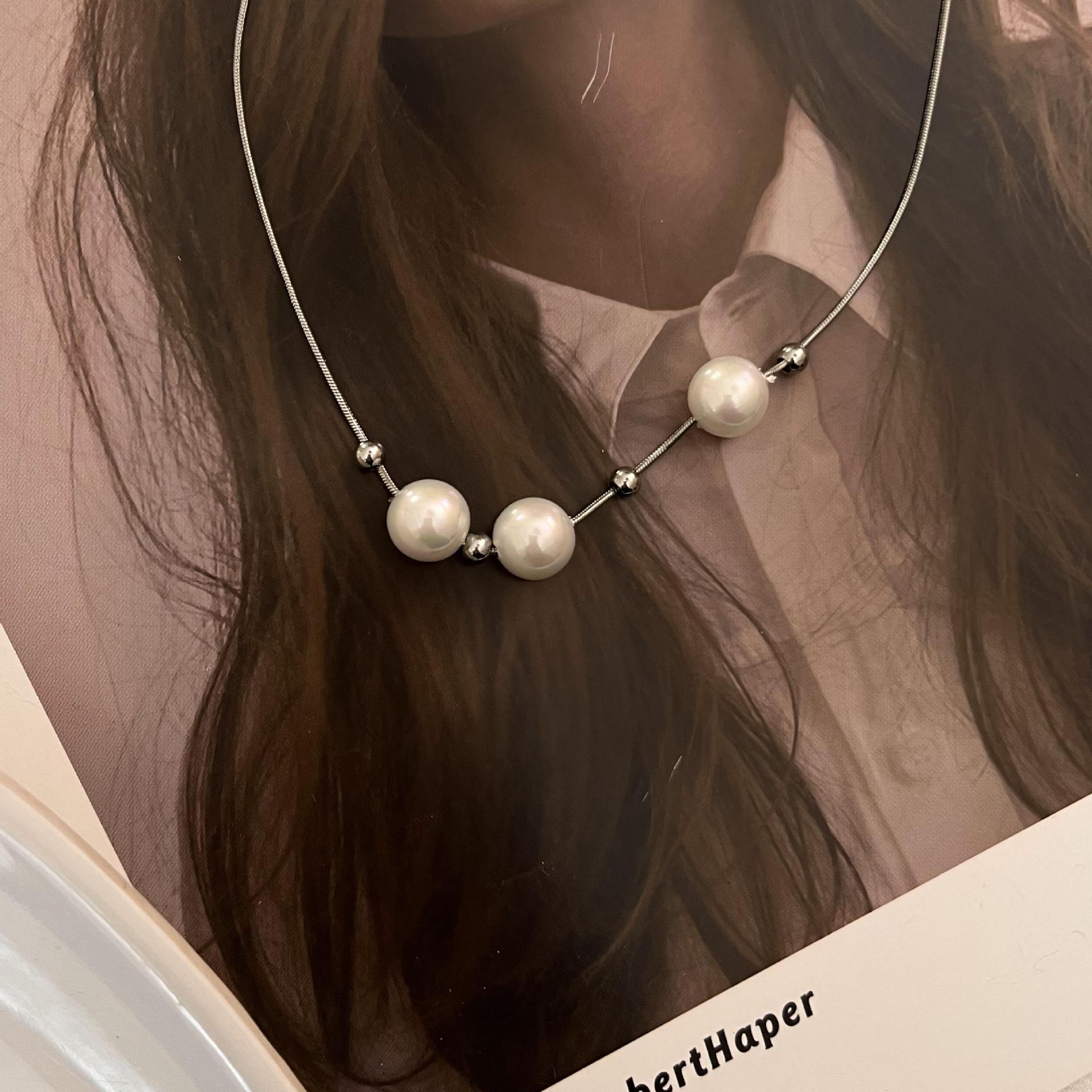 2022 Summer New Titanium Steel Clavicle Chain Pearl Pendant Necklace Women_colorza_12