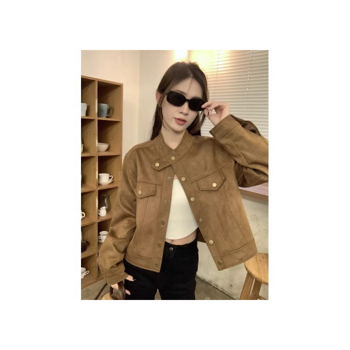 短款棕色美拉德小香风外套女春秋新款2025小个子开衫皮衣夹克上衣|undefined