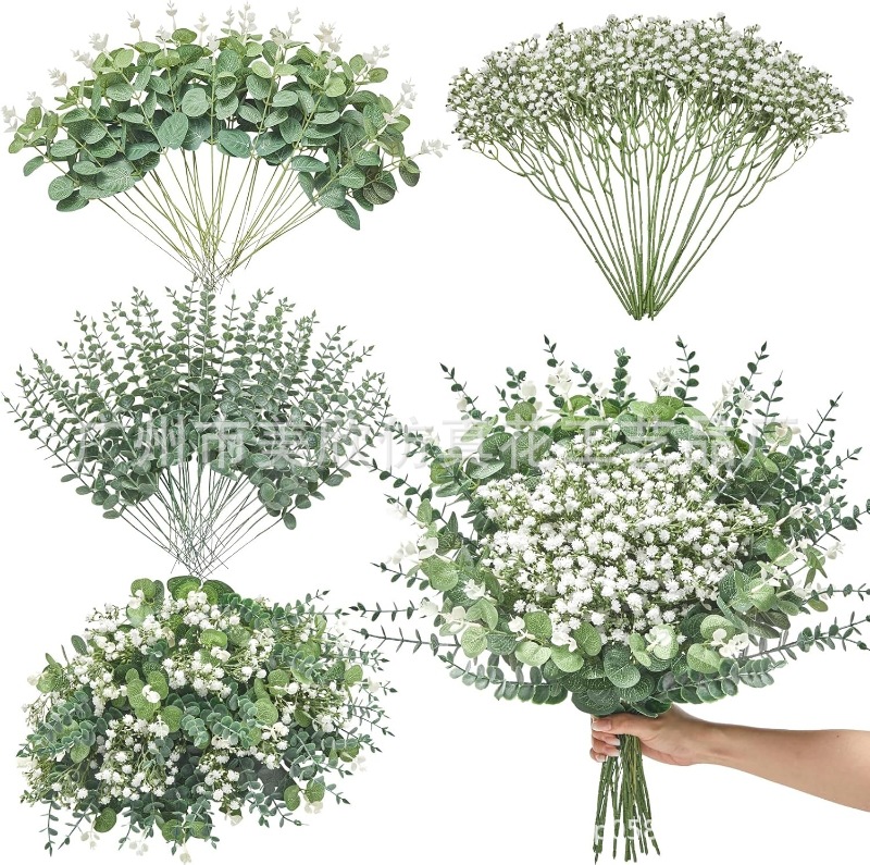 Mixed Artificial Eucalyptus Leaves Flowers Bulk Artificial Eucalyptus Leaves Green Leaf for Wedding DIY Bouquet Floral