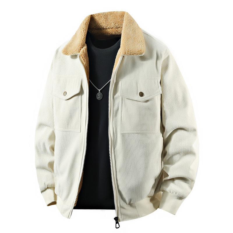 New autumn/winter loose-fitting cotton-padded coat for men, fleece-lined and thickened, fashionable and retro-style lapel men's cotton-padded jacket