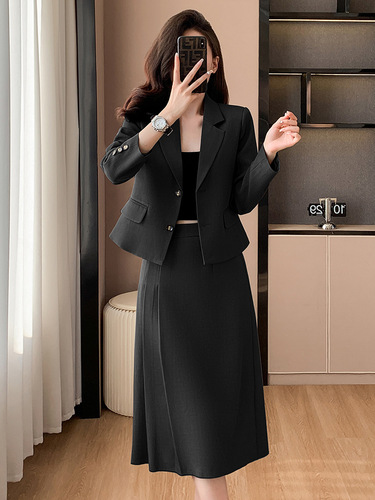 Black suit suit for women 2024 new high-end small person wear teaching qualification interview formal wear high-end suit skirt
