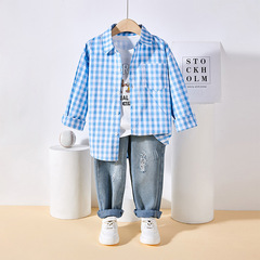 2023秋季新款男女童格子襯衫兒童長袖襯衣洋氣上衣潮范可印花定做