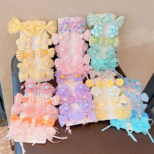 Korean children's bow hair clip fabric flower hair clip children's hair accessories non-irritating BB clip mesh headband wholesale
