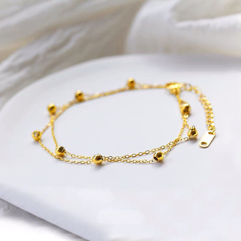 Pulsera de cuentas simple de doble capa que no se desvanece, oro nuevo diseño de nicho ins, niña, novia, joyería de mano femenina