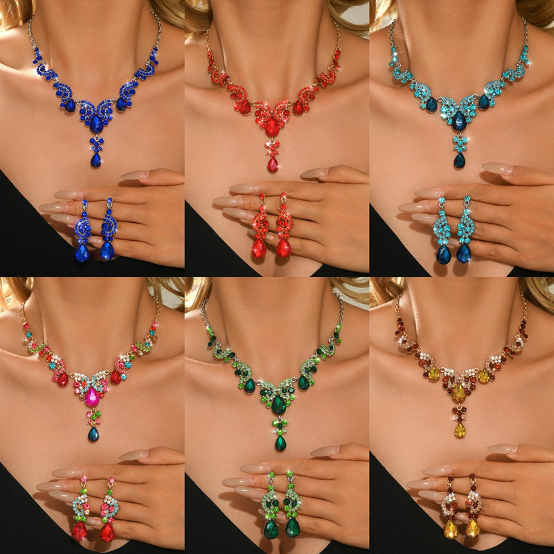 European and American New Bridal Jewelry Wedding Dress Necklace Set Women's Rhinestone High-End Jewelry Dress Photography