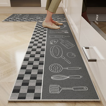 简约抽象画厨房吸水吸油地垫长条水晶绒地毯耐脏易打理防滑脚垫