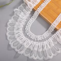 白色雙層褶皺蕾絲花邊手工DIY禮服裙邊窗飾配飾花邊輔料批發