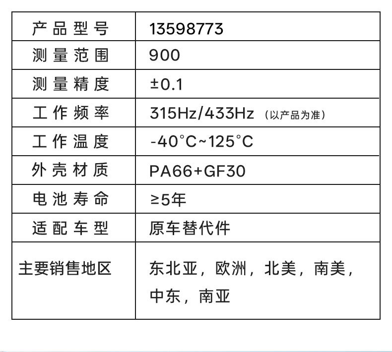 13598773 is suitable for GM General Motors, Buick, and Chevrolet auto parts tire pressure sensor and tire pressure monitoring