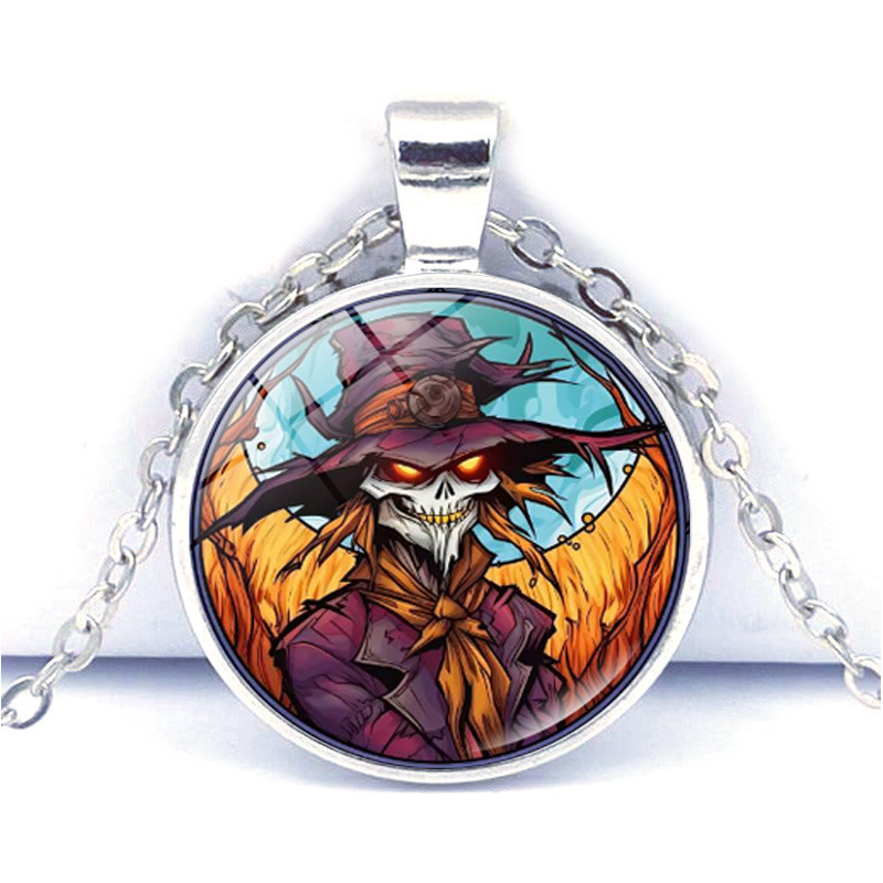 Collier pendentif château crâne d'halloween pour homme et femme_voghion.com