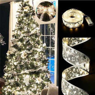 led Christmas Ribbon Light String Christmas Tree Decoration Lantern Silks and Satins Gift Box Decorative Light