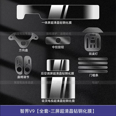 Car interior film Central Control Knob Button Film - zhijie-v9-full-set-three-screen-ultra-clear-crystal-diamond-tempered-film