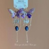 Purple earrings, long fashionable crystal from pearl with tassels, light luxury style