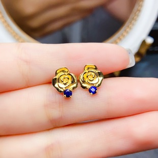 New natural sapphire earrings S925 silver inlaid main stone 3*3mm Joker net red explosions women's jewelry batch