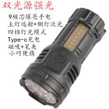 跨境新款塑料强光手电筒远射户外多功能便携磁吸迷你九眼小怪兽