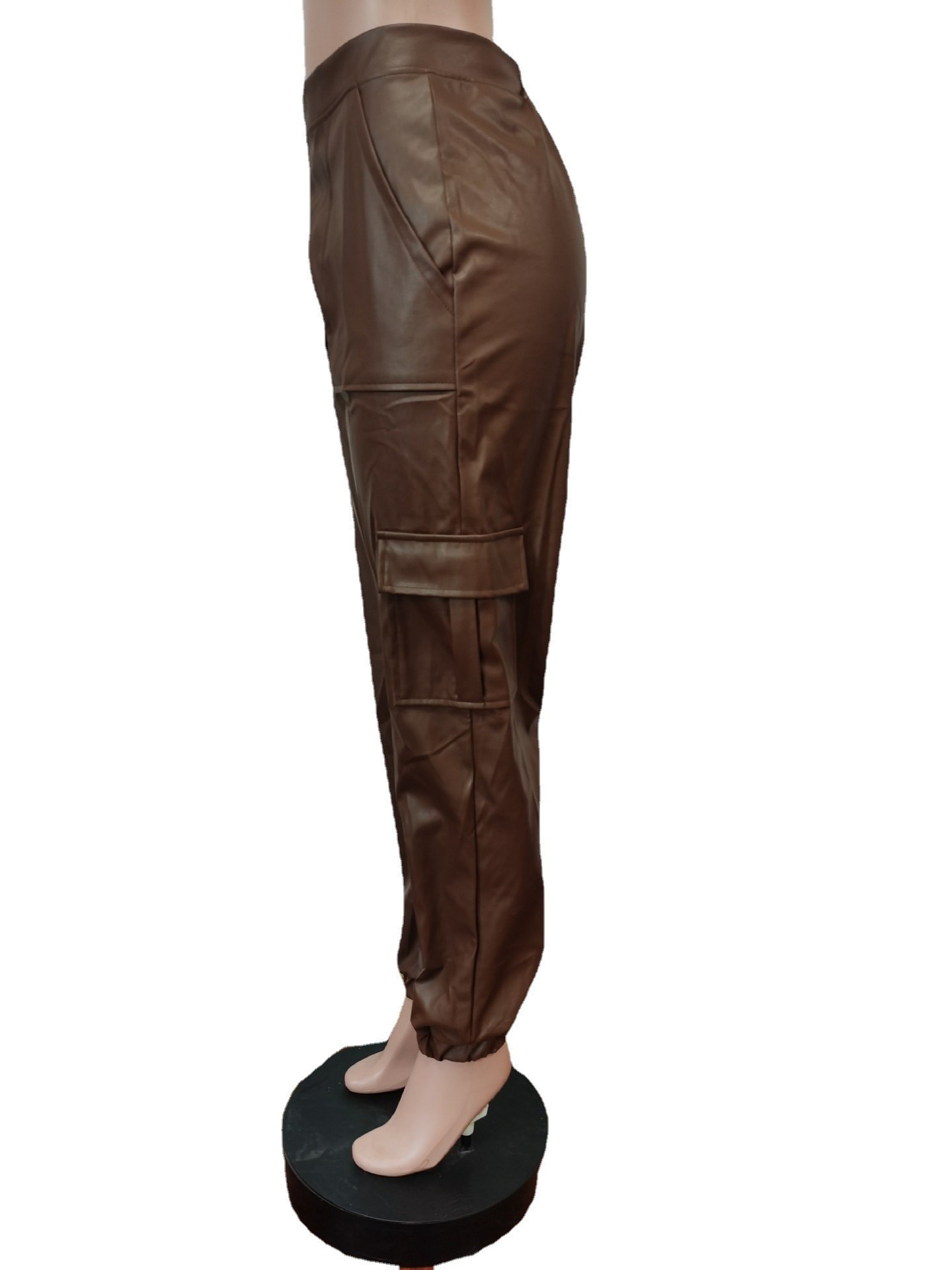 455g Weight Full Length Pants Length Pu Fabric Type Mid Waist Waist Line Jogger Pants Pants Type Micro-Elastic Elasticity Casual Occasion Regular Fit Fit Type Solid Color Pattern Spring, Autumn Season Women's Gender Zipper Design Streetwear Style Women's Casual Streetwear Solid Color Full Length Zipper Jogger Pants 33