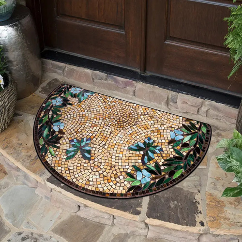 TEMU Retro Welcome Half Round Crystal Velvet Decorative Home Rug Stain-Resistant Anti-Slip Rug