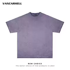 American Vintage Washed Distressed Solid Color Short Sleeve T-Shirt Men's Hip Hop Loose Fit Couple Casual Tee