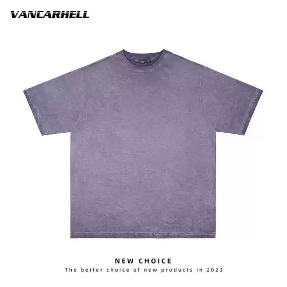 American Vintage Washed Distressed Solid Color Short Sleeve T-Shirt Men's Hip Hop Loose Fit Couple Casual Tee