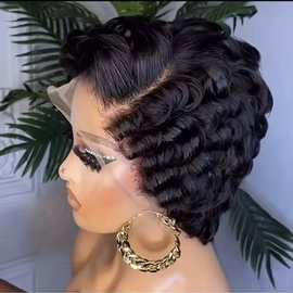 非洲pixie卷发lace frontal human hair wig外贸假发头套跨境短发