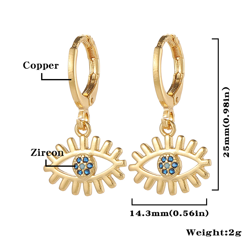 4g Weight Zircon Inlay Material Drop Earrings Classification Daily Occasion Copper Material Devil'S Eye, Moon, Fish Bone Pattern Women'S Gender Inlay Design Fashion Style Fashion Devil's Eye Moon Fish Bone Copper Drop Earrings Inlay Zircon Copper Earrings 24